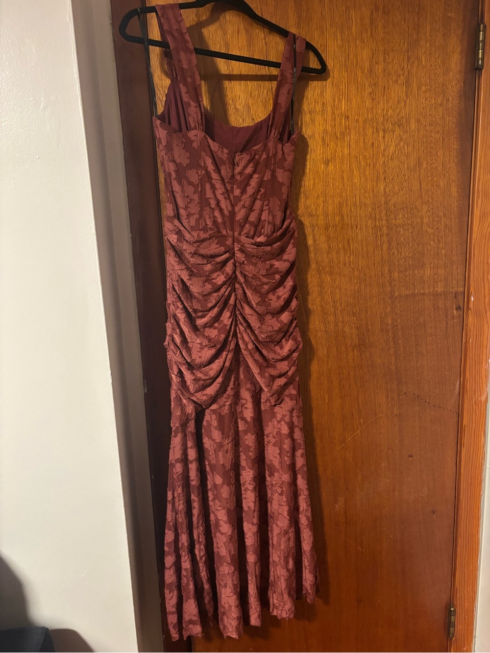 Lulu's Red Rust Celeste Square-Neck Maxi Dress with Ruched Waist - Picture 3 of 4